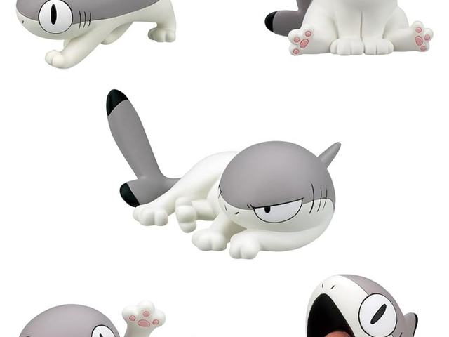 Shark-hooded cat figures from the Sharkitty series